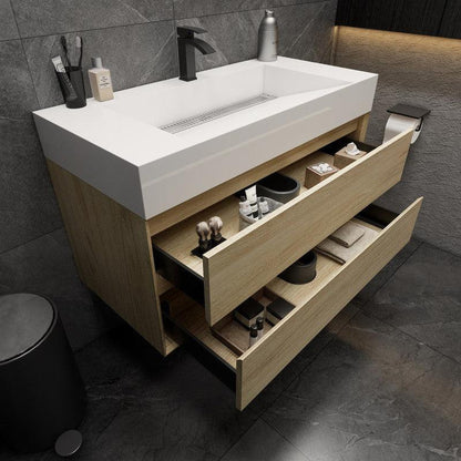 Moreno Bath MAX 42" Coffee Wood Wall-Mounted Vanity With Single Reinforced White Acrylic Sink