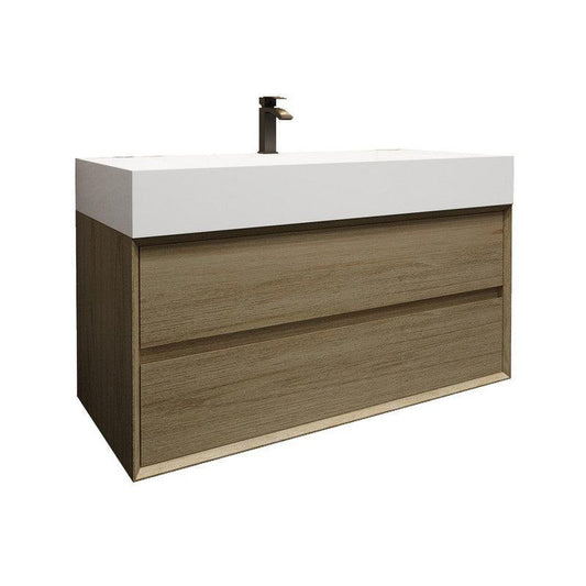 Moreno Bath MAX 42" Coffee Wood Wall-Mounted Vanity With Single Reinforced White Acrylic Sink