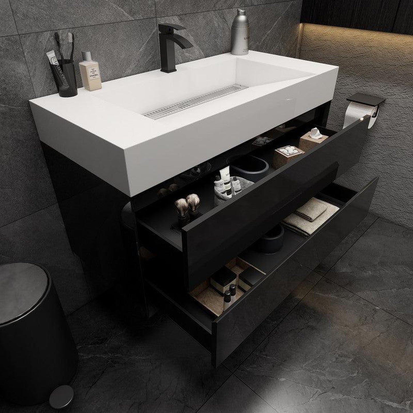 Moreno Bath MAX 42" Gloss Black Wall-Mounted Vanity With Single Reinforced White Acrylic Sink