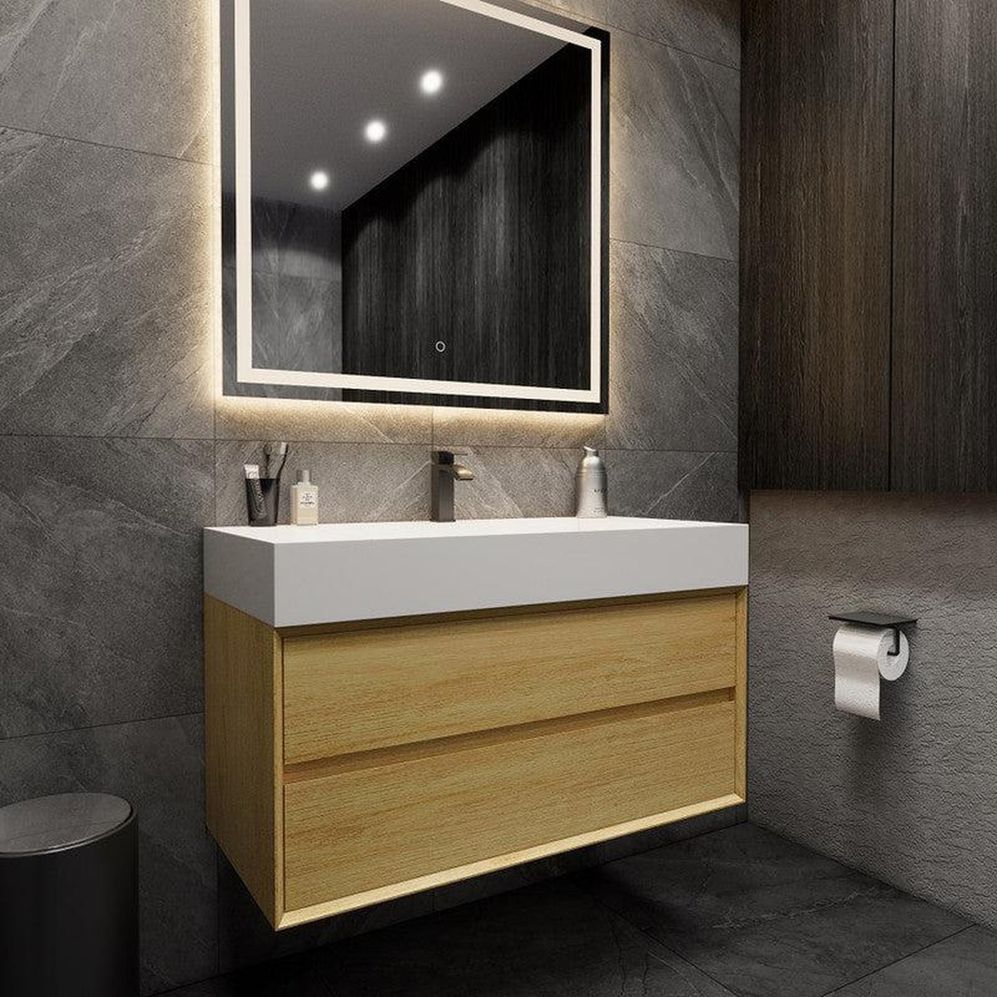 Moreno Bath MAX 42" Teak Oak Wall-Mounted Vanity With Single Reinforced White Acrylic Sink