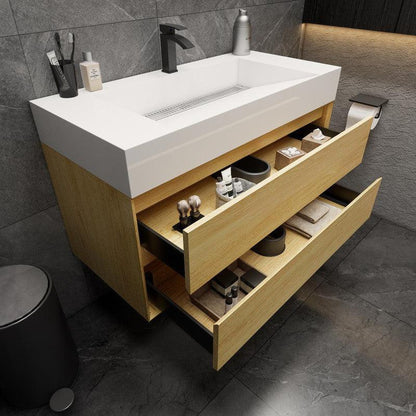 Moreno Bath MAX 42" Teak Oak Wall-Mounted Vanity With Single Reinforced White Acrylic Sink