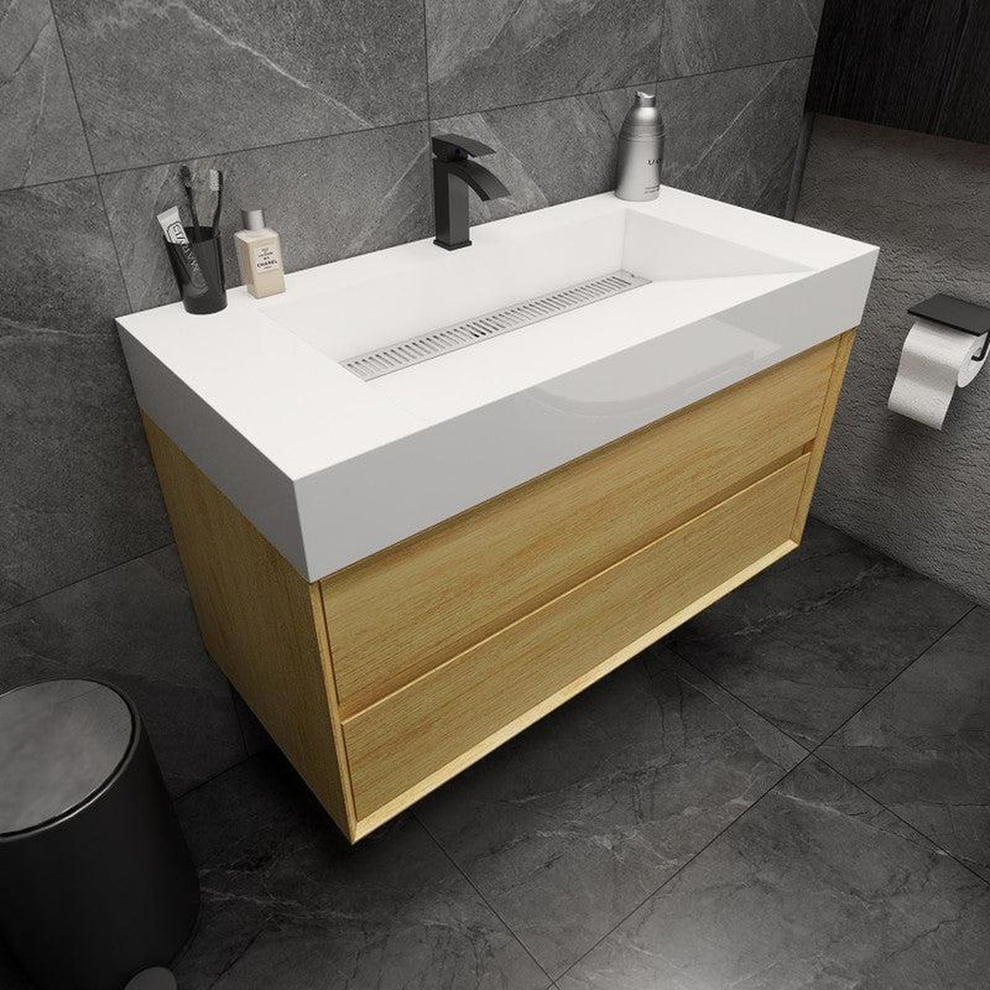 Moreno Bath MAX 42" Teak Oak Wall-Mounted Vanity With Single Reinforced White Acrylic Sink