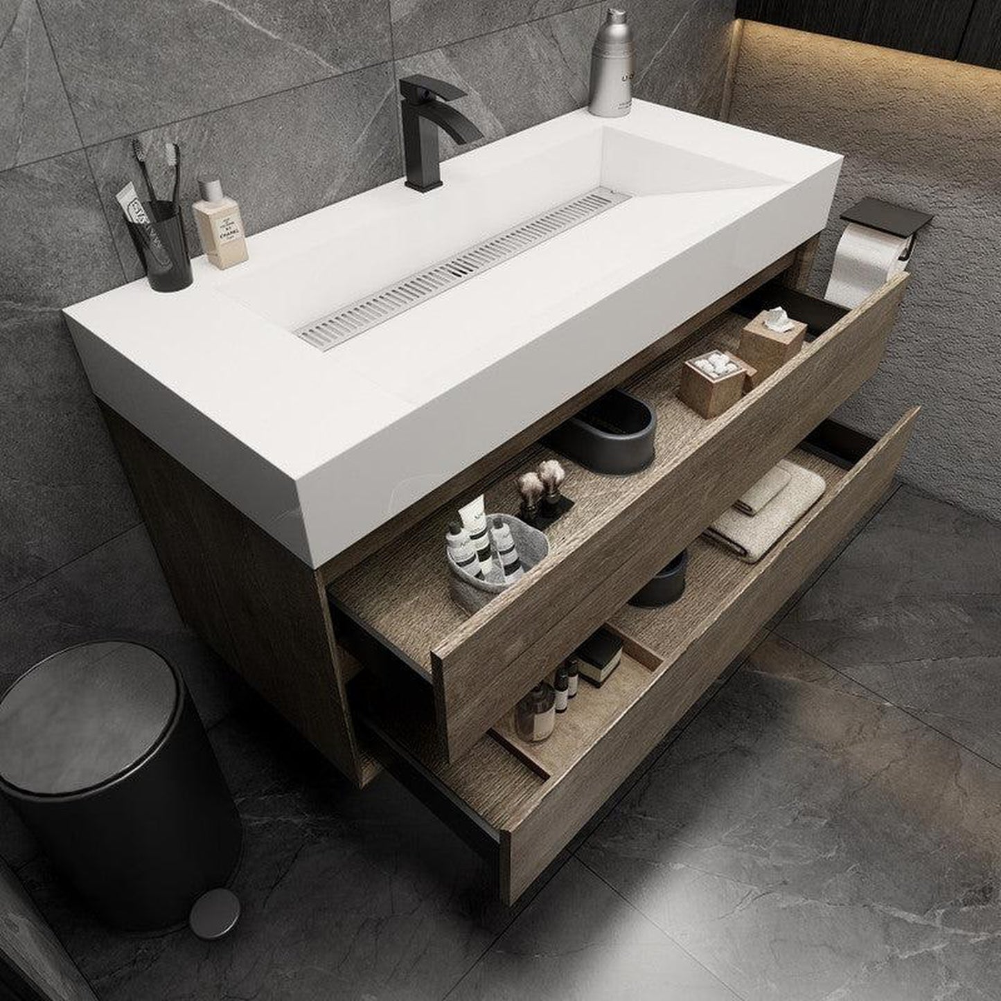 Moreno Bath MAX 48" Gray Oak Wall-Mounted Vanity With Single Reinforced White Acrylic Sink