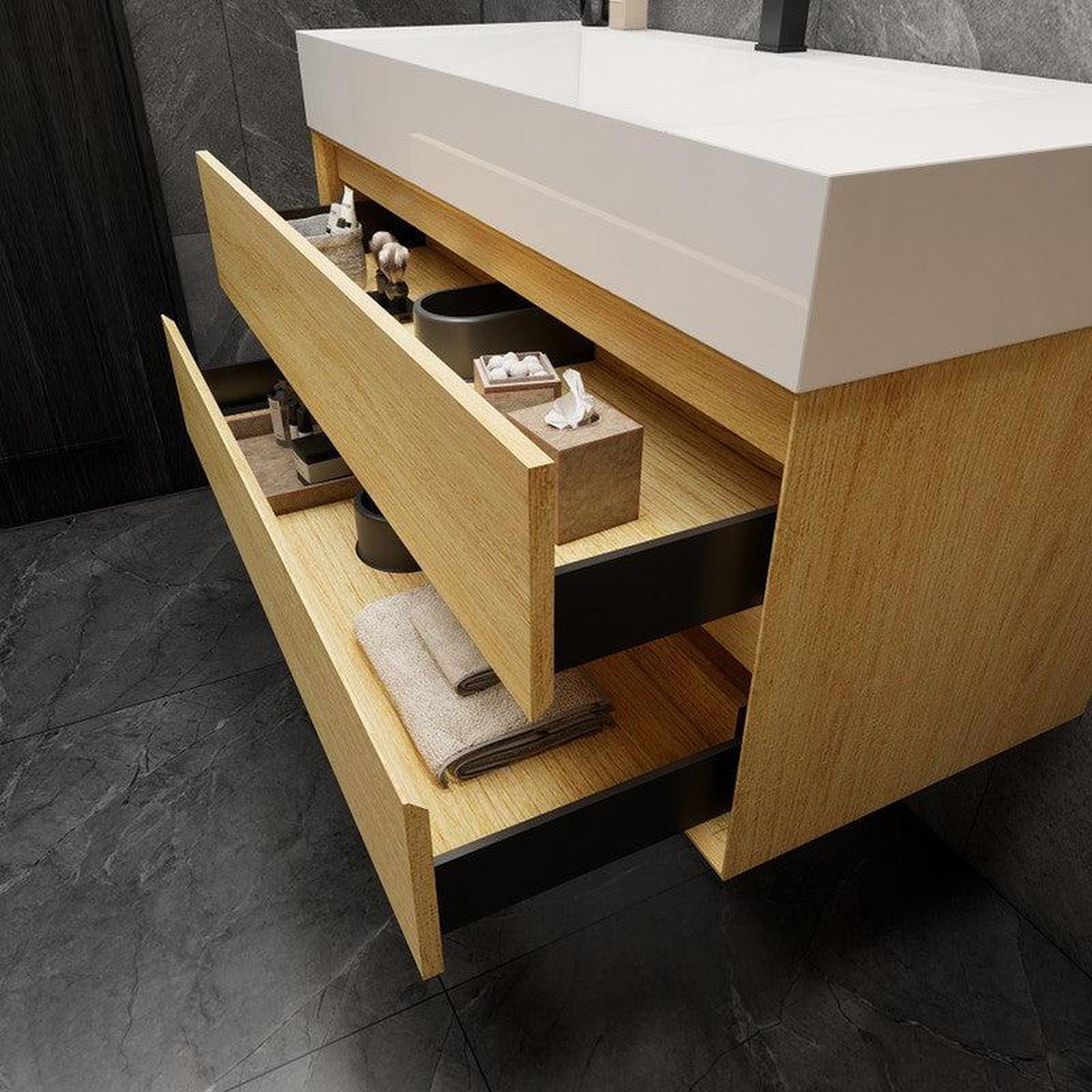 Moreno Bath MAX 48" Teak Oak Wall-Mounted Vanity With Single Reinforced White Acrylic Sink