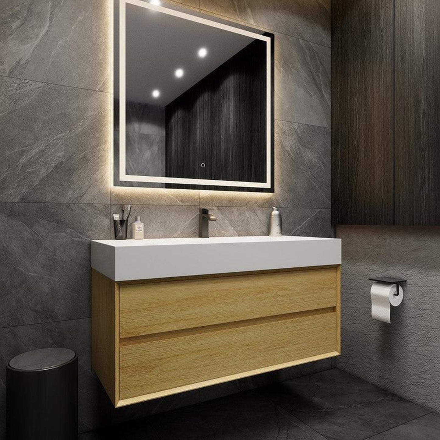 Moreno Bath MAX 48" Teak Oak Wall-Mounted Vanity With Single Reinforced White Acrylic Sink