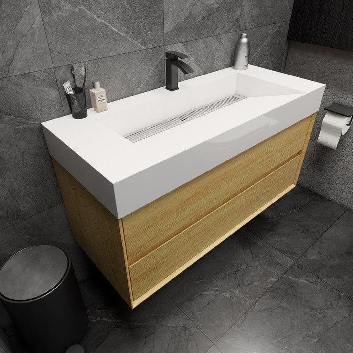 Moreno Bath MAX 48" Teak Oak Wall-Mounted Vanity With Single Reinforced White Acrylic Sink