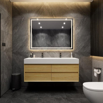 Moreno Bath MAX 60" Coffee Wood Wall-Mounted Vanity With Double Faucet Holes and Reinforced White Acrylic Sink