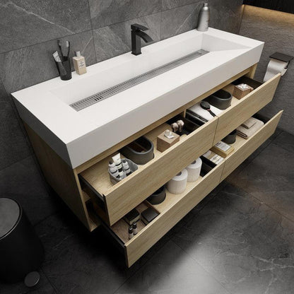 Moreno Bath MAX 60" Coffee Wood Wall-Mounted Vanity With Single Faucet Hole and Reinforced White Acrylic Sink
