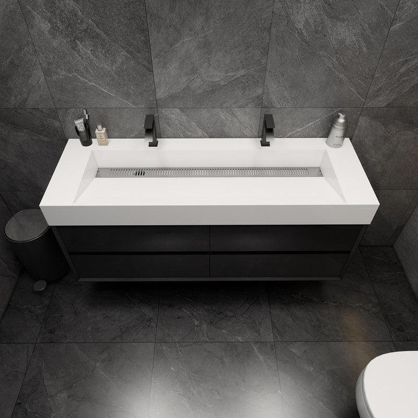 Moreno Bath MAX 60" Gloss Black Wall-Mounted Vanity With Double Faucet Holes and Reinforced White Acrylic Sink