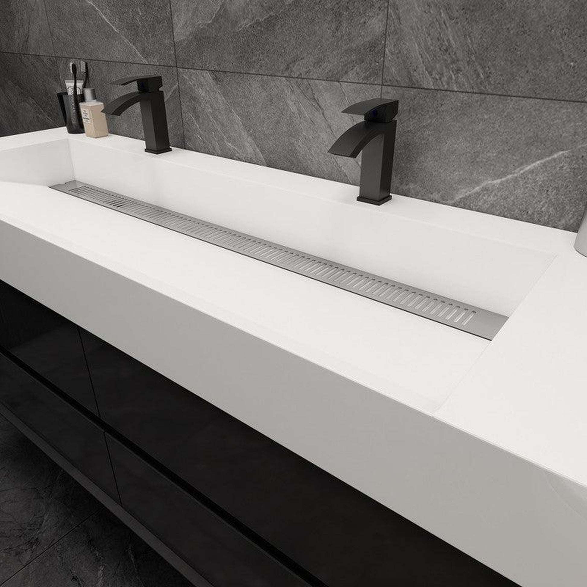 Moreno Bath MAX 60" Gloss Black Wall-Mounted Vanity With Double Faucet Holes and Reinforced White Acrylic Sink