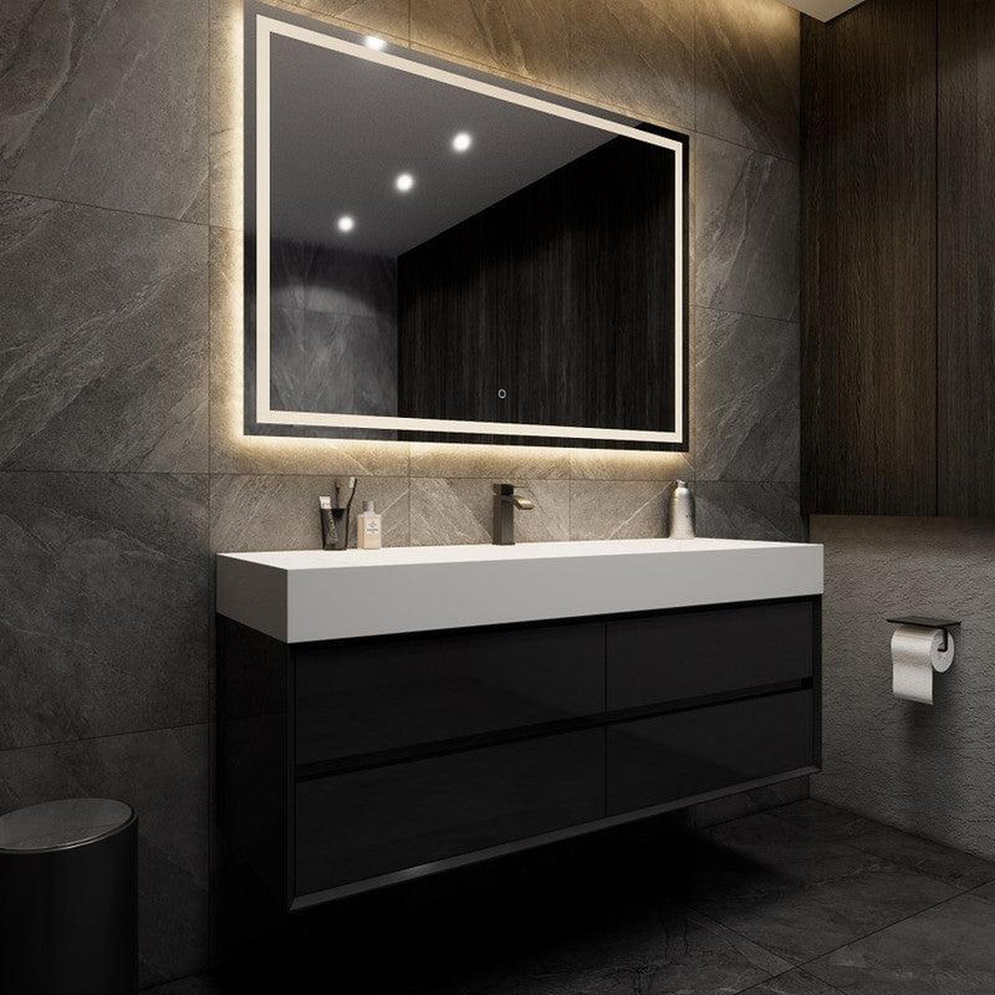 Moreno Bath MAX 60" Gloss Black Wall-Mounted Vanity With Single Faucet Hole and Reinforced White Acrylic Sink