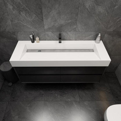 Moreno Bath MAX 60" Gloss Black Wall-Mounted Vanity With Single Faucet Hole and Reinforced White Acrylic Sink