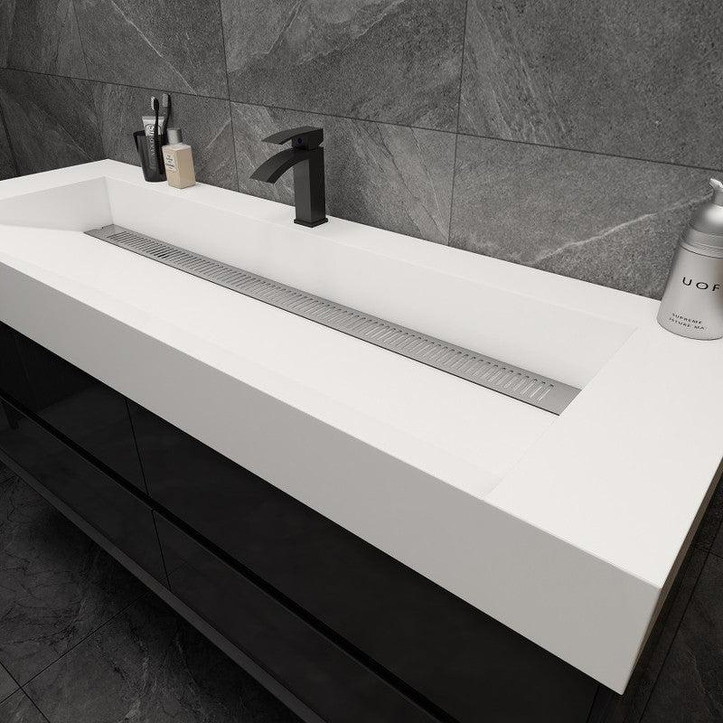 Moreno Bath MAX 60" Gloss Black Wall-Mounted Vanity With Single Faucet Hole and Reinforced White Acrylic Sink