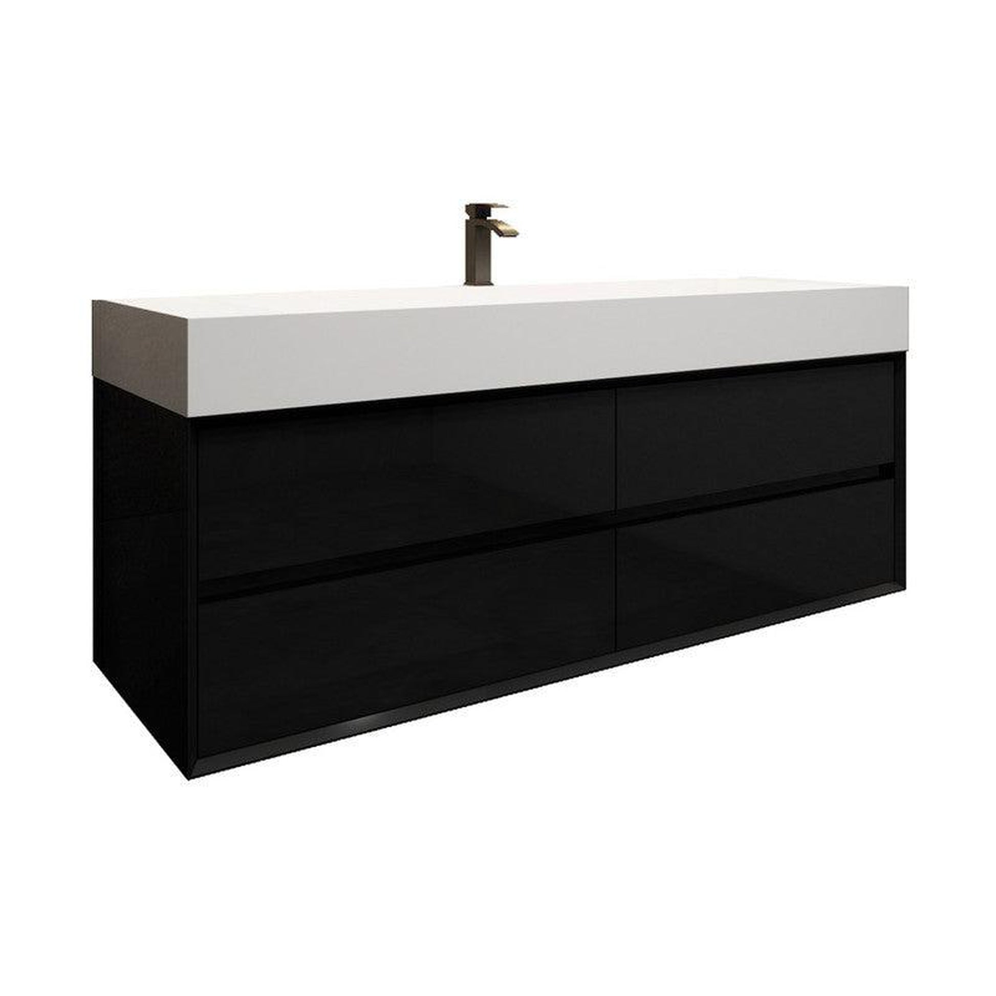 Moreno Bath MAX 60" Gloss Black Wall-Mounted Vanity With Single Faucet Hole and Reinforced White Acrylic Sink