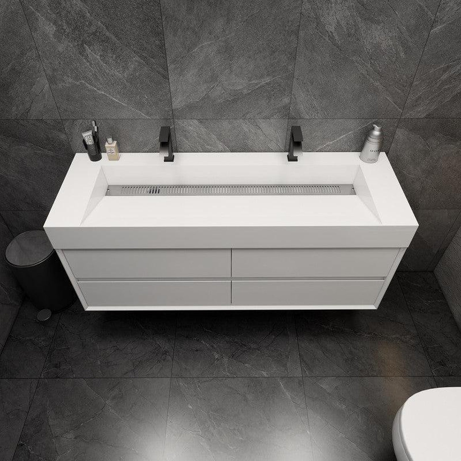 Moreno Bath MAX 60" Gloss White Wall-Mounted Vanity With Double Faucet Holes and Reinforced White Acrylic Sink