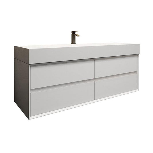 Moreno Bath MAX 60" Gloss White Wall-Mounted Vanity With Single Faucet Hole and Reinforced White Acrylic Sink