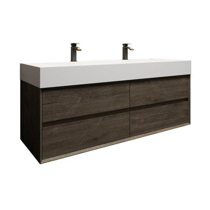 Moreno Bath MAX 60" Gray Oak Wall-Mounted Vanity With Double Faucet Holes and Reinforced White Acrylic Sink