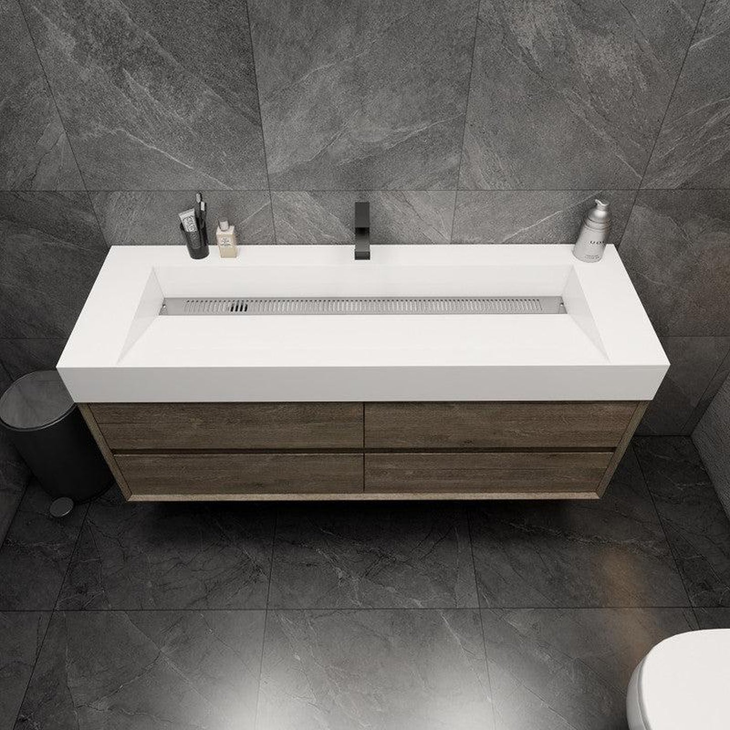 Moreno Bath MAX 60" Gray Oak Wall-Mounted Vanity With Single Faucet Hole and Reinforced White Acrylic Sink