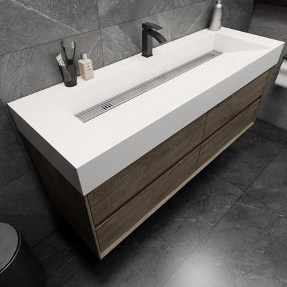 Moreno Bath MAX 60" Gray Oak Wall-Mounted Vanity With Single Faucet Hole and Reinforced White Acrylic Sink