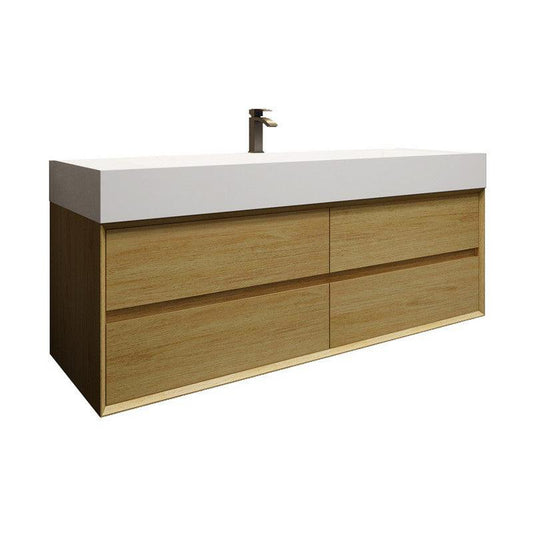 Moreno Bath MAX 60" Teak Oak Wall-Mounted Vanity With Single Faucet Hole and Reinforced White Acrylic Sink