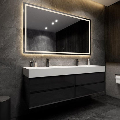 Moreno Bath MAX 72" Gloss Black Wall-Mounted Vanity With Double Faucet Holes and Reinforced White Acrylic Sink