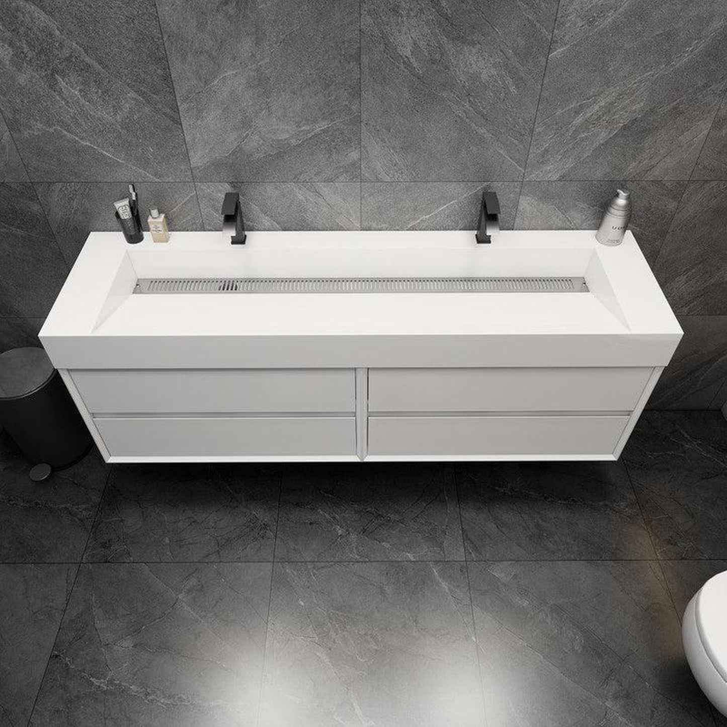 Moreno Bath MAX 72" Gloss White Wall-Mounted Vanity With Double Faucet Holes and Reinforced White Acrylic Sink