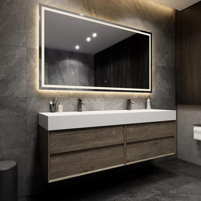 Moreno Bath MAX 72" Gray Oak Wall-Mounted Vanity With Double Faucet Holes and Reinforced White Acrylic Sink