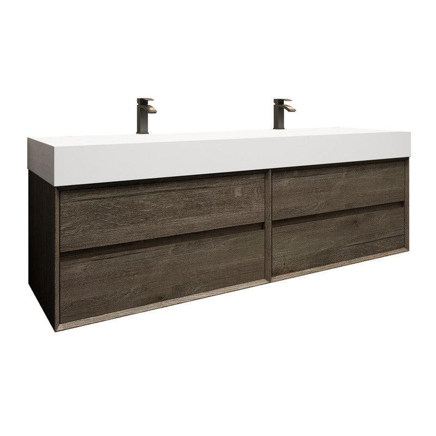 Moreno Bath MAX 72" Gray Oak Wall-Mounted Vanity With Double Faucet Holes and Reinforced White Acrylic Sink