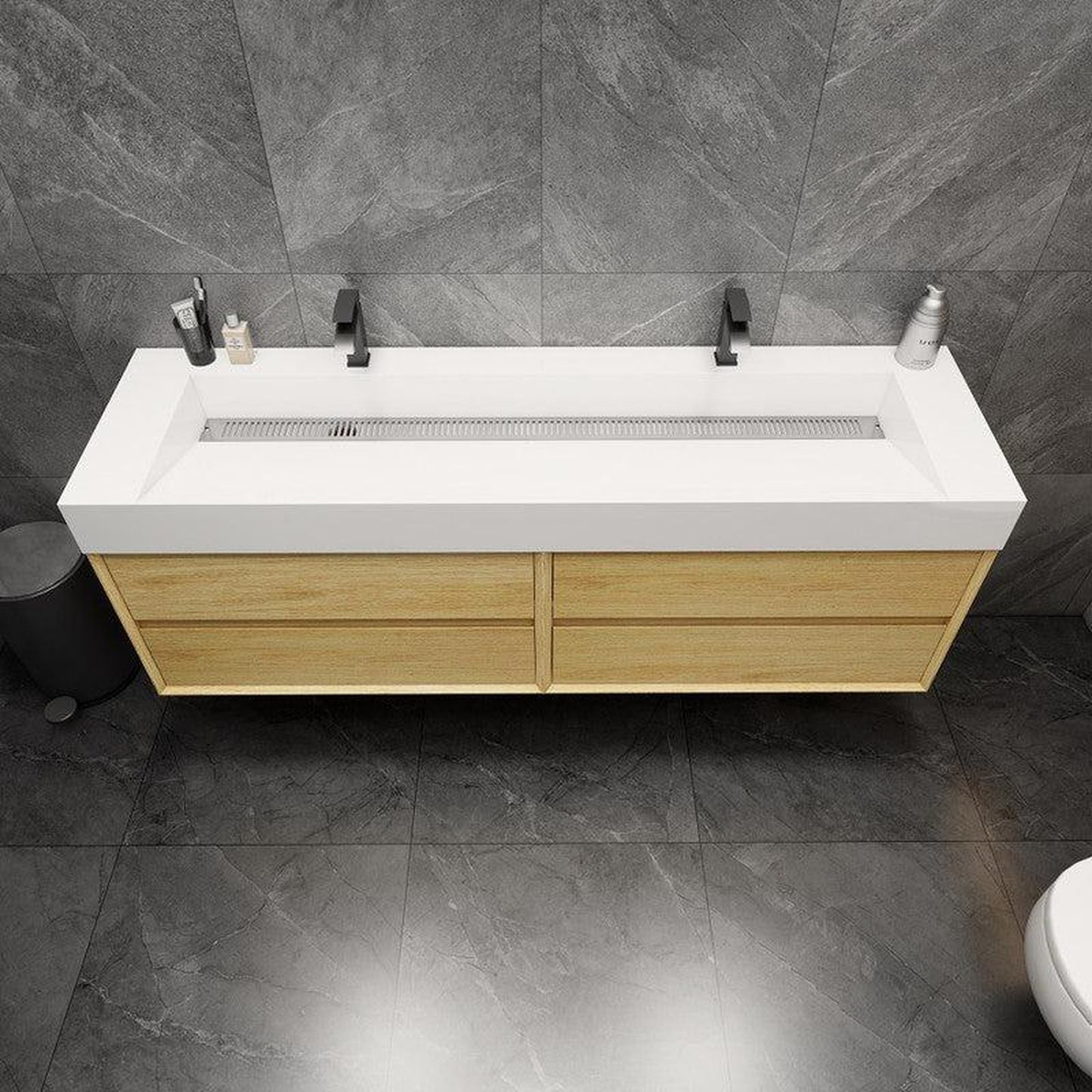 Moreno Bath MAX 72" Teak Oak Wall-Mounted Vanity With Double Faucet Holes and Reinforced White Acrylic Sink