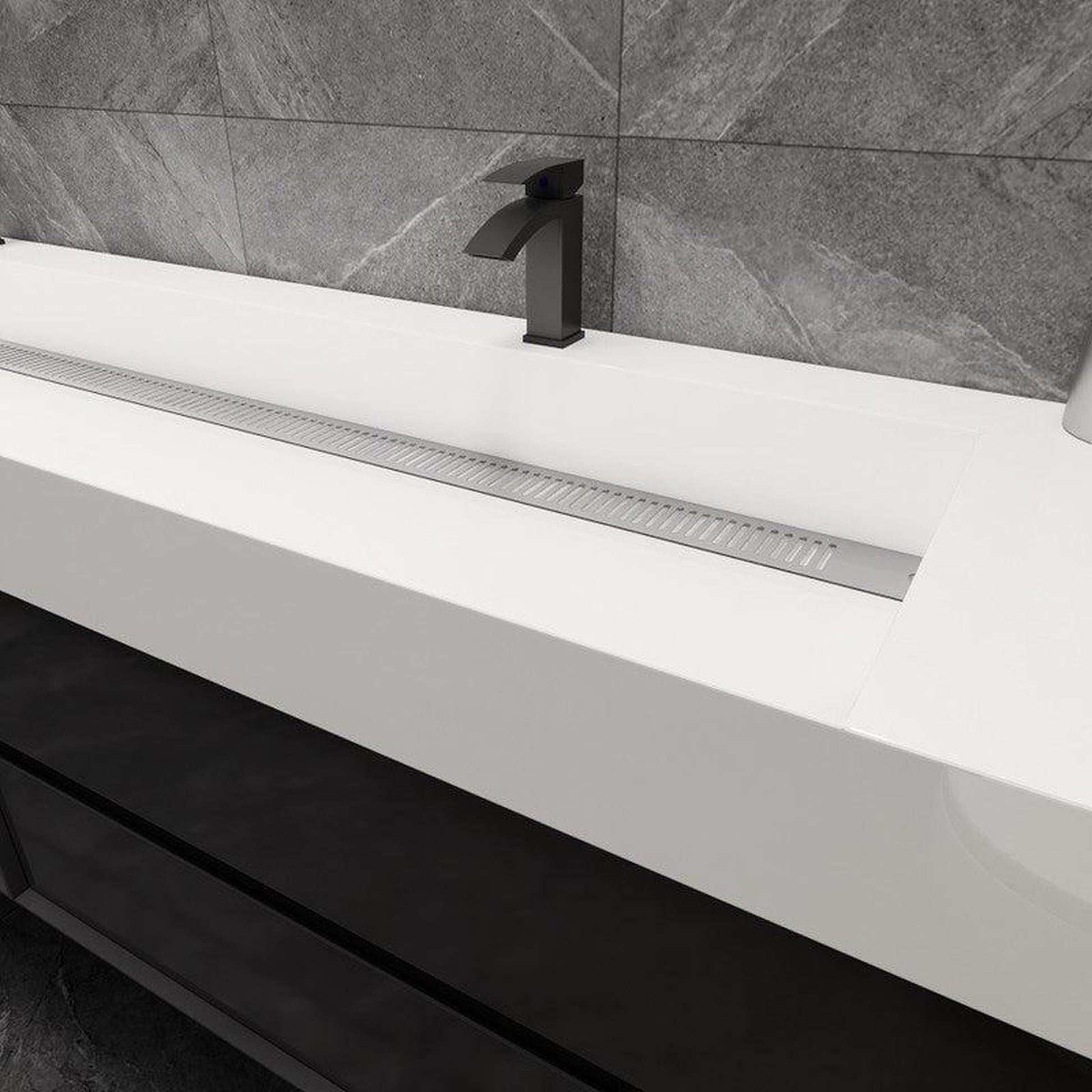 Moreno Bath MAX 84" Gloss Black Wall-Mounted Vanity With Double Faucet Holes and Reinforced White Acrylic Sink