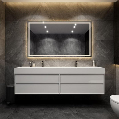 Moreno Bath MAX 84" Gloss White Wall-Mounted Vanity With Double Faucet Holes and Reinforced White Acrylic Sink