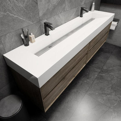 Moreno Bath MAX 84" Gray Oak Wall-Mounted Vanity With Double Faucet Holes and Reinforced White Acrylic Sink