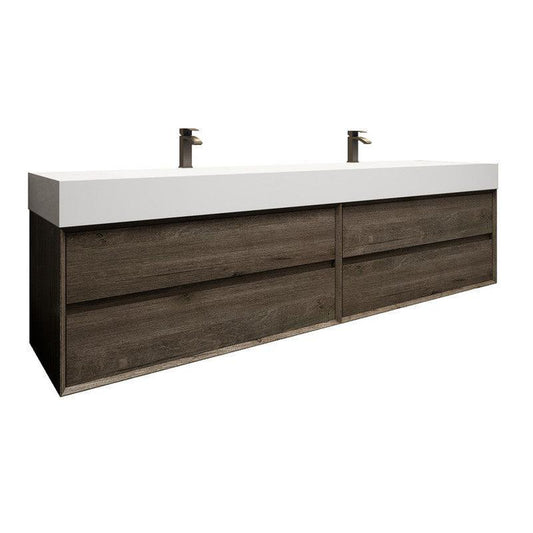 Moreno Bath MAX 84" Gray Oak Wall-Mounted Vanity With Double Faucet Holes and Reinforced White Acrylic Sink