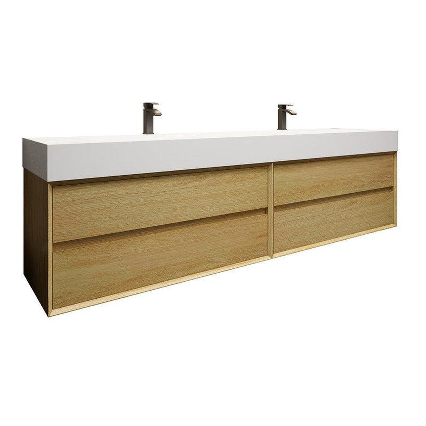 Moreno Bath MAX 84" Teak Oak Wall-Mounted Vanity With Double Faucet Holes and Reinforced White Acrylic Sink