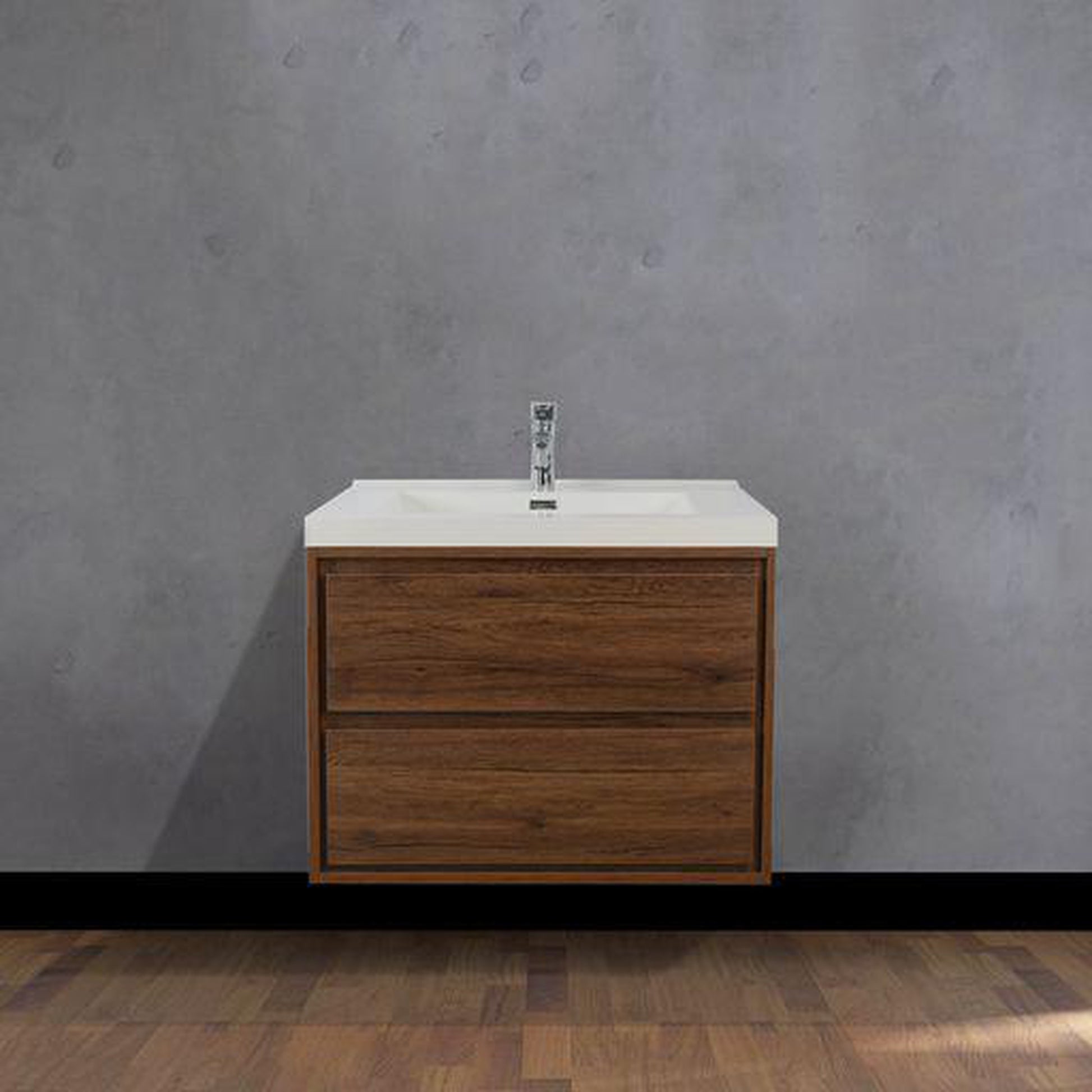 Moreno Bath Sage 24" Rosewood Wall-Mounted Modern Vanity With Single Reinforced White Acrylic Sink