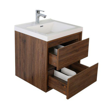 Moreno Bath Sage 24" Rosewood Wall-Mounted Modern Vanity With Single Reinforced White Acrylic Sink