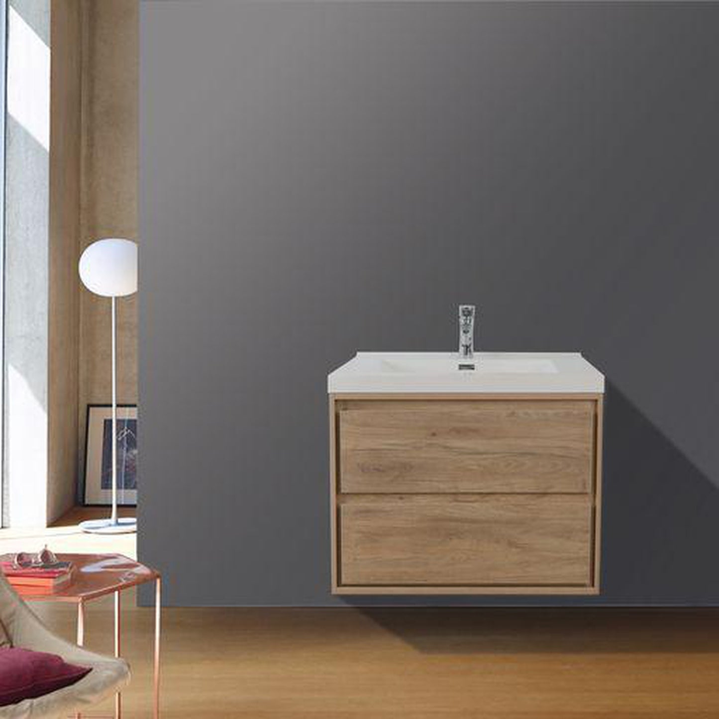 Moreno Bath Sage 24" White Oak Wall-Mounted Modern Vanity With Single Reinforced White Acrylic Sink