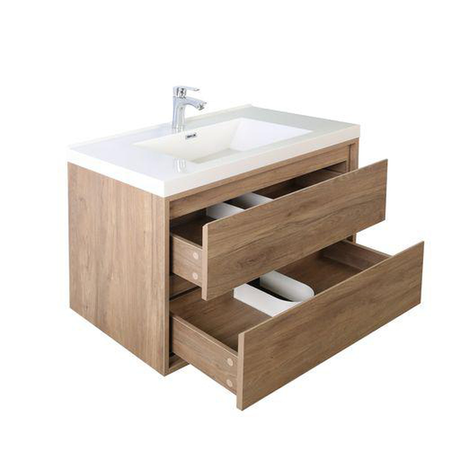 Moreno Bath Sage 24" White Oak Wall-Mounted Modern Vanity With Single Reinforced White Acrylic Sink