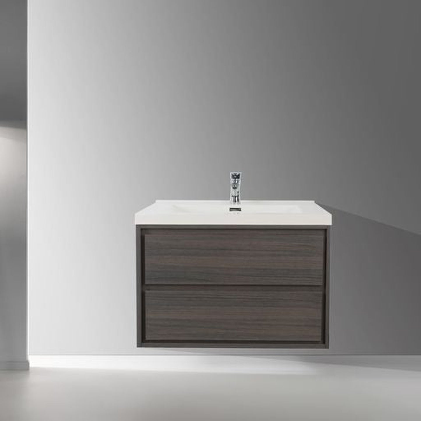 Moreno Bath Sage 30" Dark Gray Oak Wall-Mounted Modern Vanity With Single Reinforced White Acrylic Sink