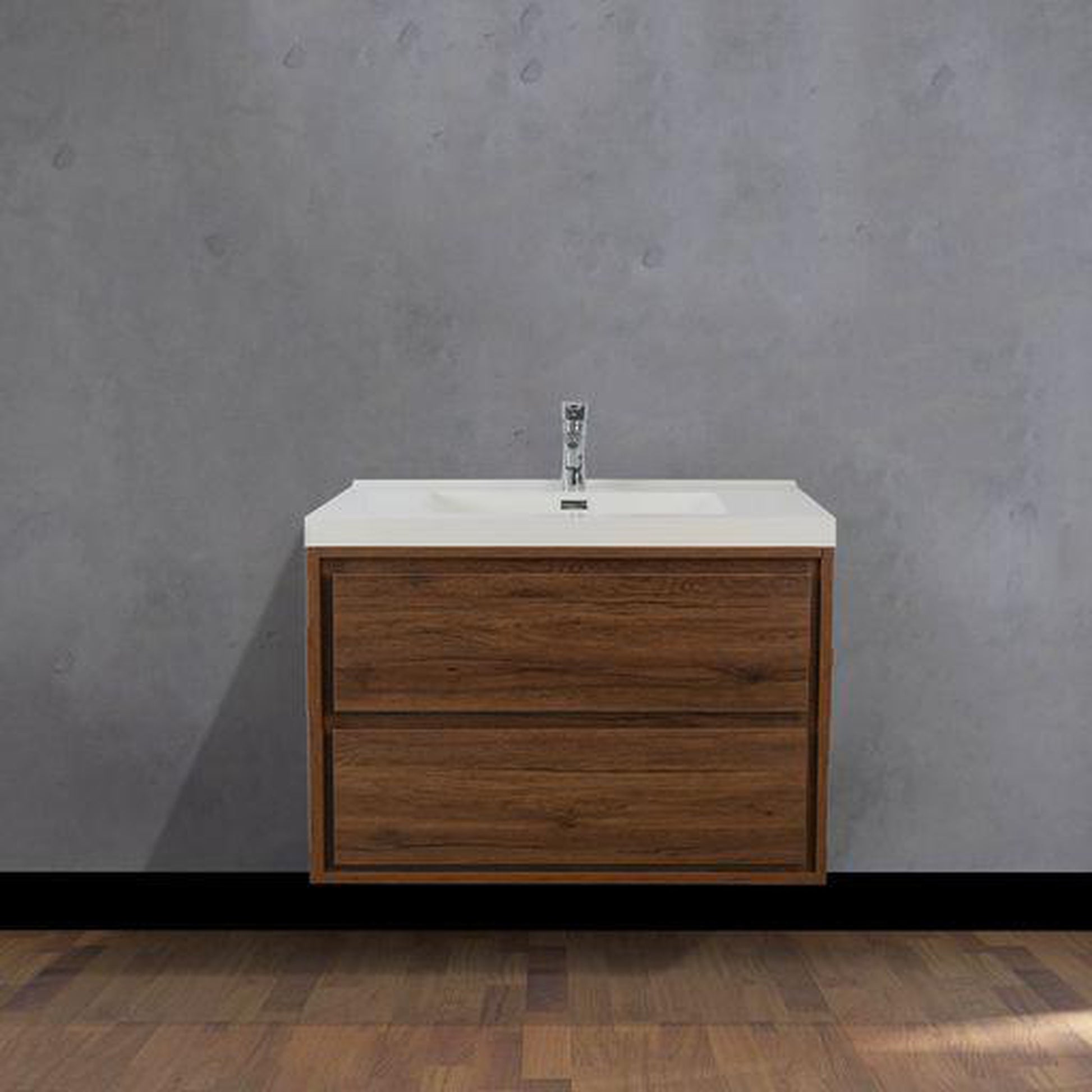 Moreno Bath Sage 30" Rosewood Wall-Mounted Modern Vanity With Single Reinforced White Acrylic Sink