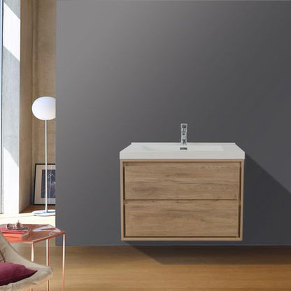 Moreno Bath Sage 30" White Oak Wall-Mounted Modern Vanity With Single Reinforced White Acrylic Sink