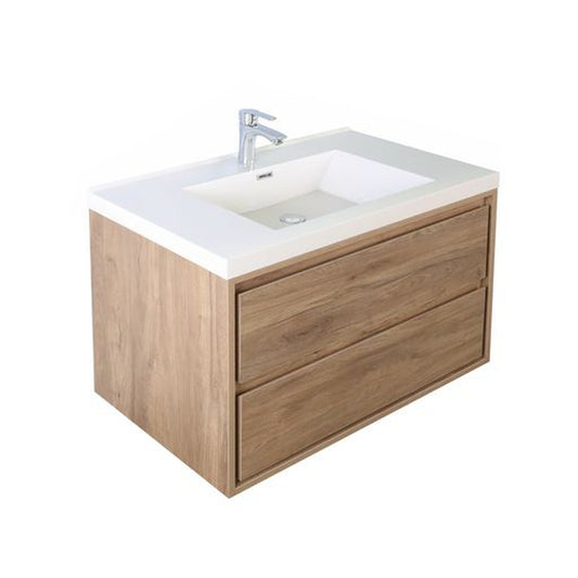 Moreno Bath Sage 30" White Oak Wall-Mounted Modern Vanity With Single Reinforced White Acrylic Sink