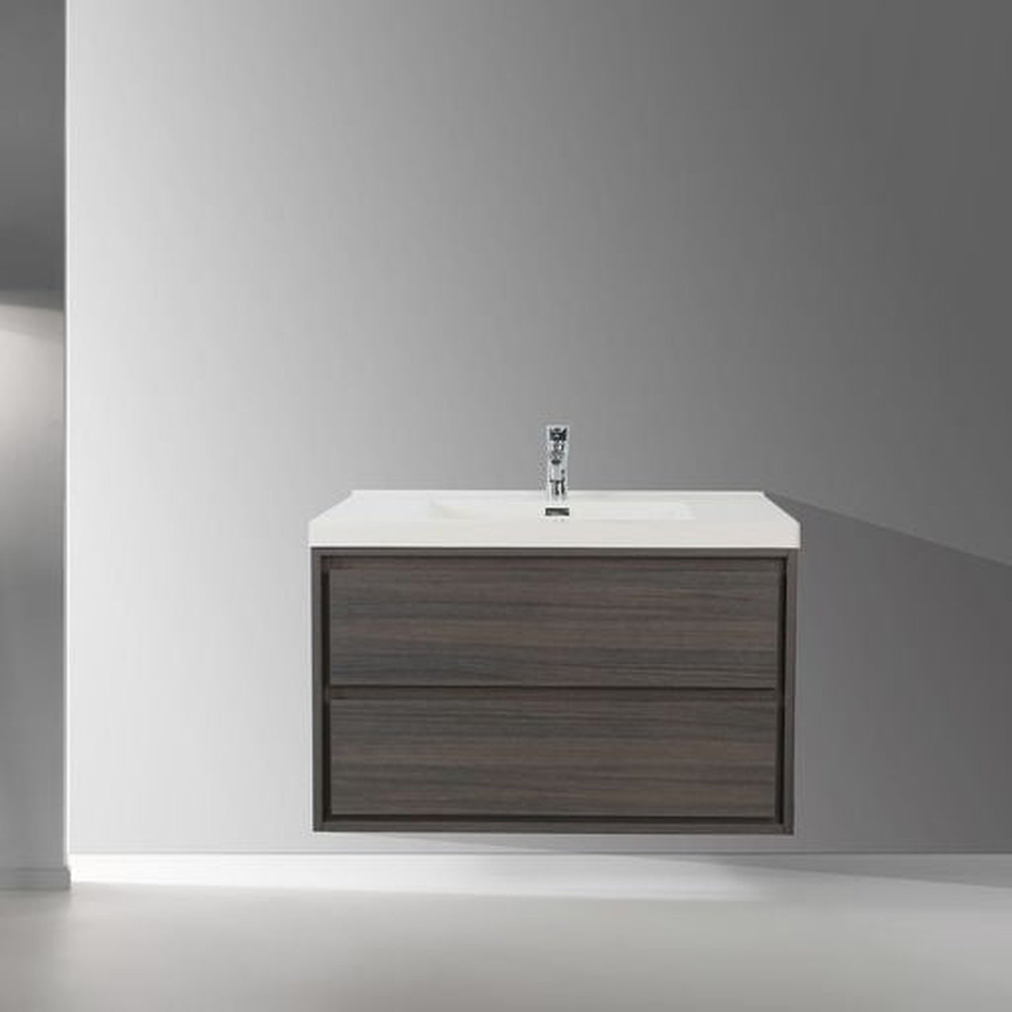 Moreno Bath Sage 36" Dark Gray Oak Wall-Mounted Modern Vanity With Single Reinforced White Acrylic Sink