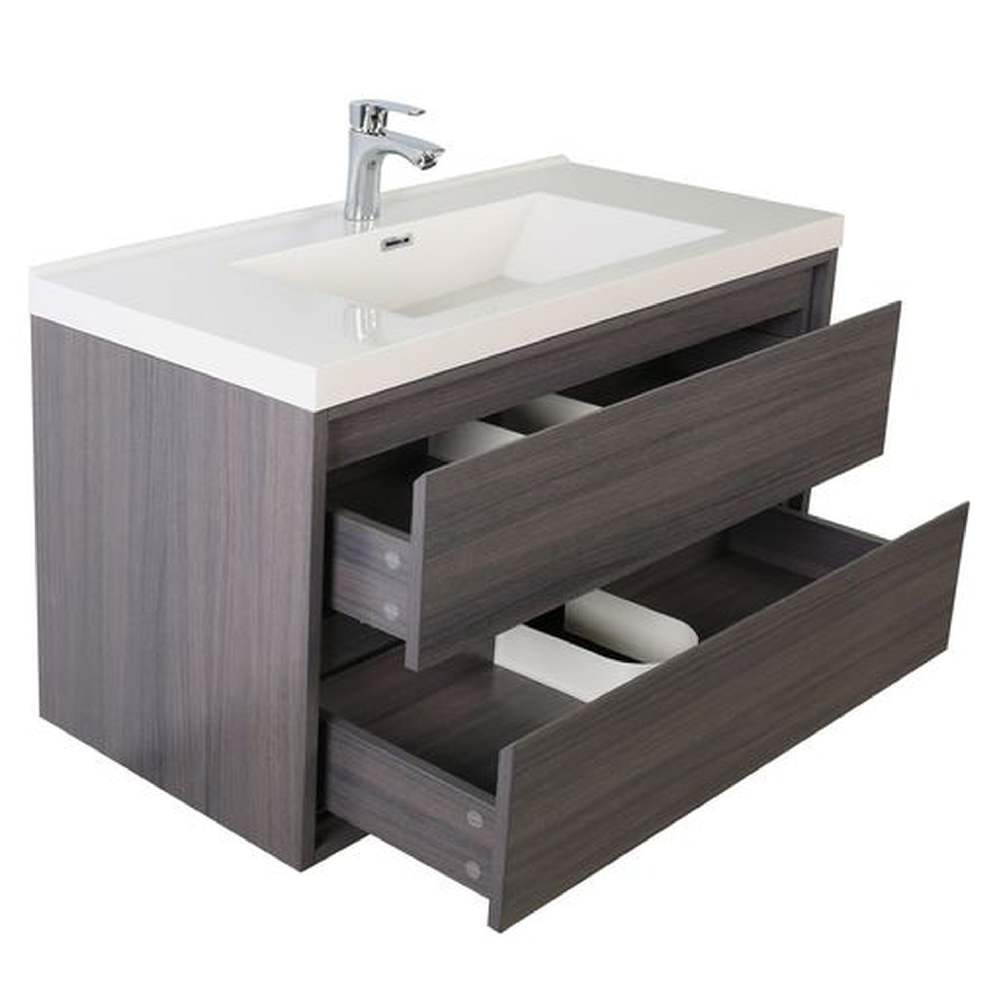 Moreno Bath Sage 36" Dark Gray Oak Wall-Mounted Modern Vanity With Single Reinforced White Acrylic Sink