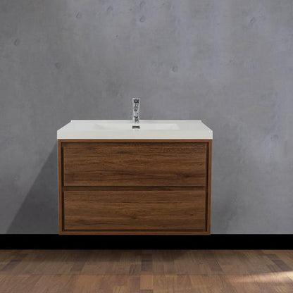 Moreno Bath Sage 36" Rosewood Wall-Mounted Modern Vanity With Single Reinforced White Acrylic Sink