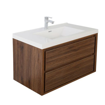 Moreno Bath Sage 36" Rosewood Wall-Mounted Modern Vanity With Single Reinforced White Acrylic Sink