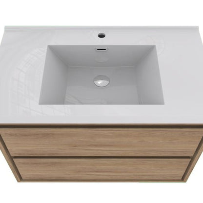 Moreno Bath Sage 36" White Oak Wall-Mounted Modern Vanity With Single Reinforced White Acrylic Sink