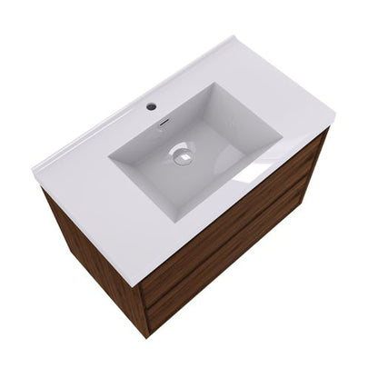 Moreno Bath Sage 42" Rosewood Wall-Mounted Modern Vanity With Single Reinforced White Acrylic Sink