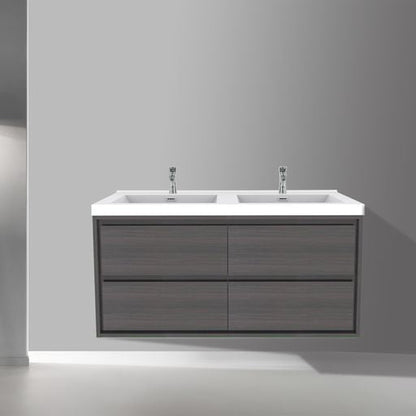 Moreno Bath Sage 48" Dark Gray Oak Wall-Mounted Modern Vanity With Double Reinforced White Acrylic Sinks