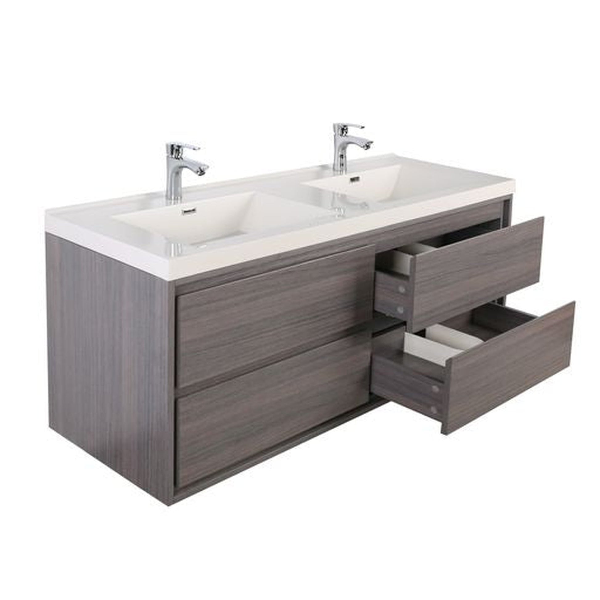 Moreno Bath Sage 48" Dark Gray Oak Wall-Mounted Modern Vanity With Double Reinforced White Acrylic Sinks